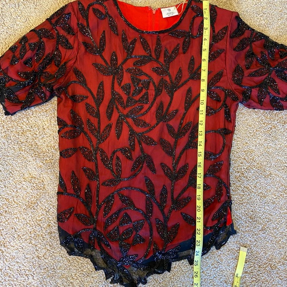 Vintage Deep Red Beaded Blouse | Silk Blouse - Picture 14 of 14